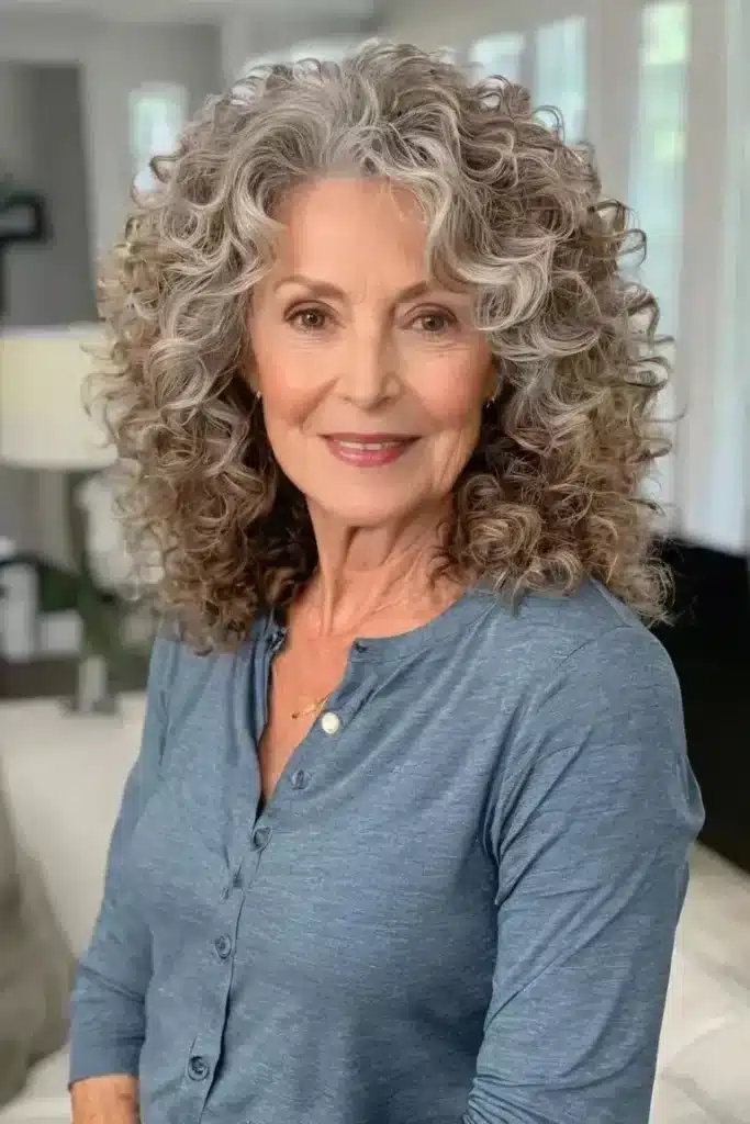 Mulher madura com corte em camadas, moderno e estiloso.