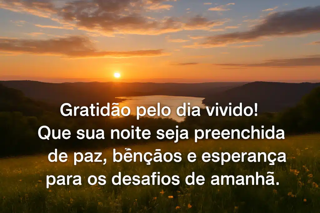  Mensagem de gratidão sobre um pôr do sol em paisagem natural