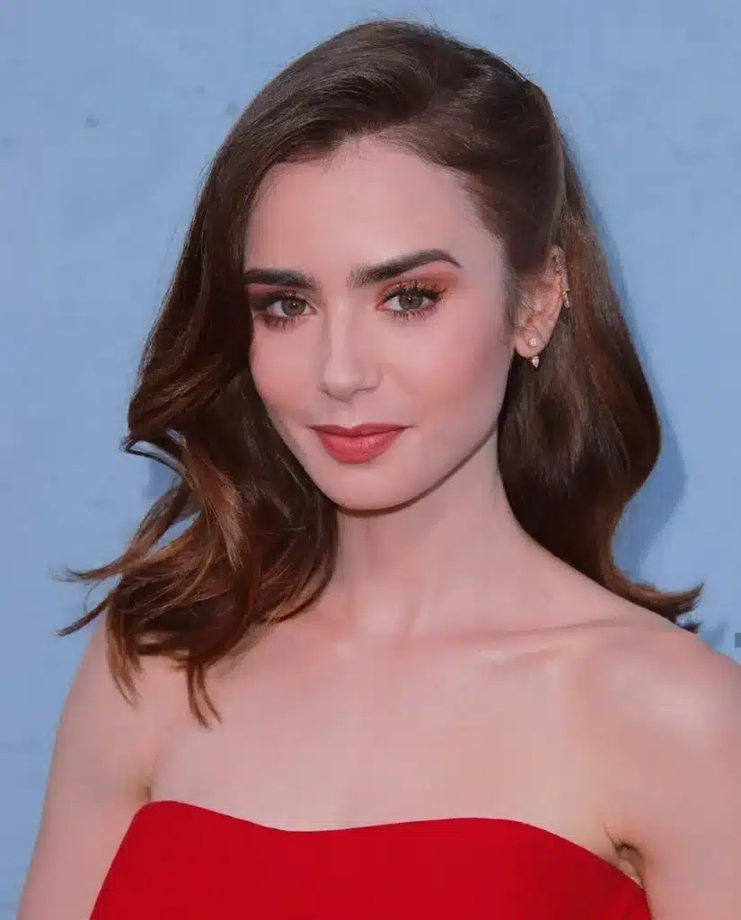 Penteado moderno na atriz Lily Collins 