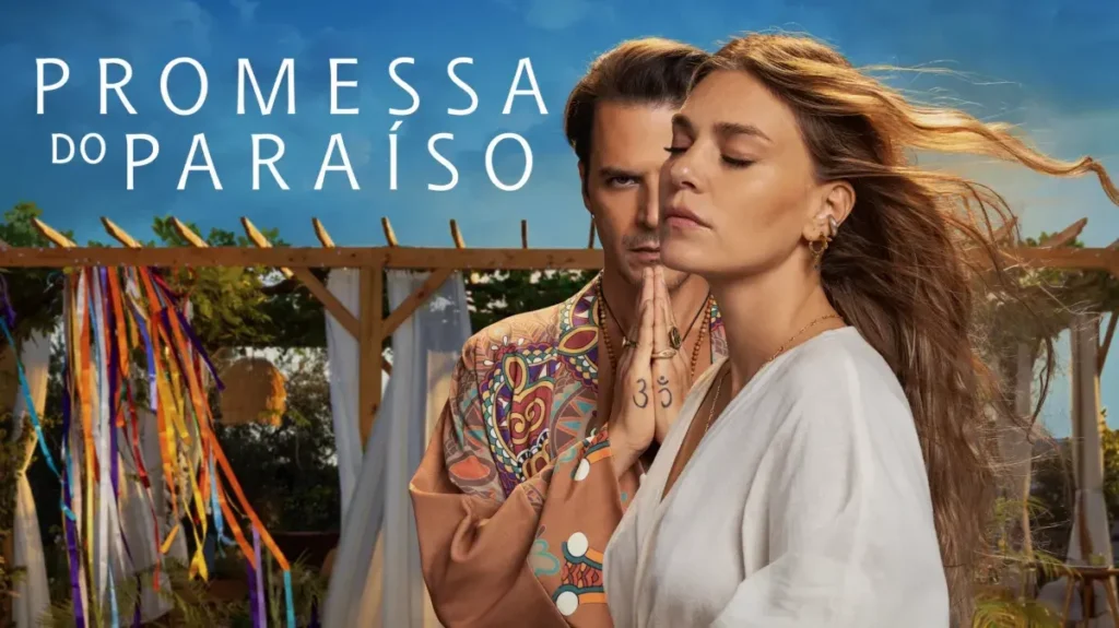 Cartaz da série 'Promessa do Paraíso', mostrando dois personagens em um cenário misterioso.