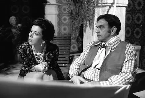 Cena icônica da novela 'Roque Santeiro', com a viúva Porcina (Regina Duarte) e o personagem Roque (José Wilker).