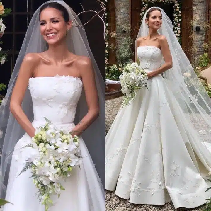 Noiva usando vestido minimalista, sem grinalda, com penteado simples e elegante.