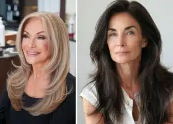 Mulheres maduras com cabelo longo em camadas suaves.