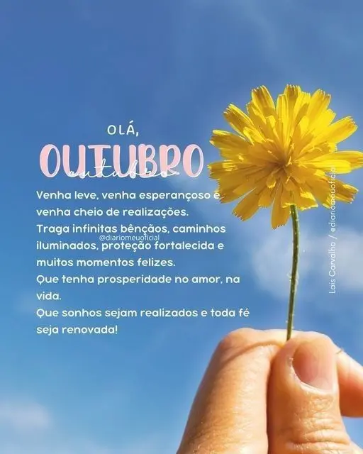 Mensagem de boas-vindas para outubro com flores, transmitindo desejos de prosperidade e felicidade.