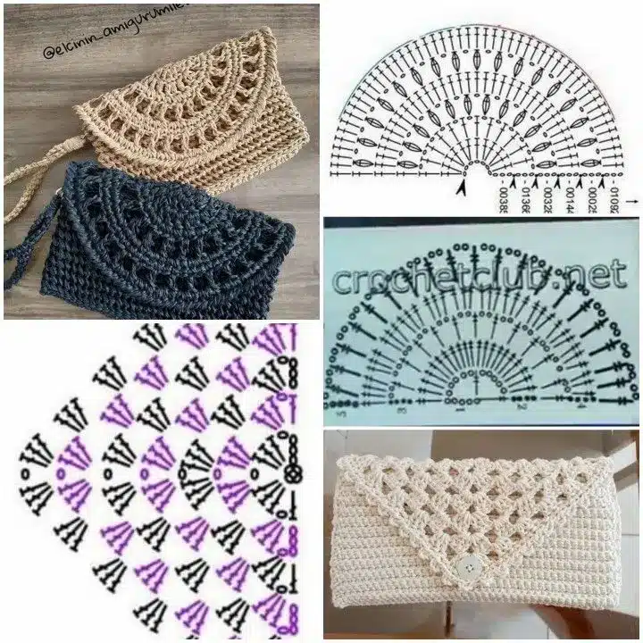 Padrão de crochê para clutch de festa elegante com gráficos e modelos prontos.