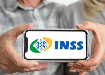 Imagem mostrando o logo do INSS no app Meu INSS, representando funcionalidades e serviços online.
