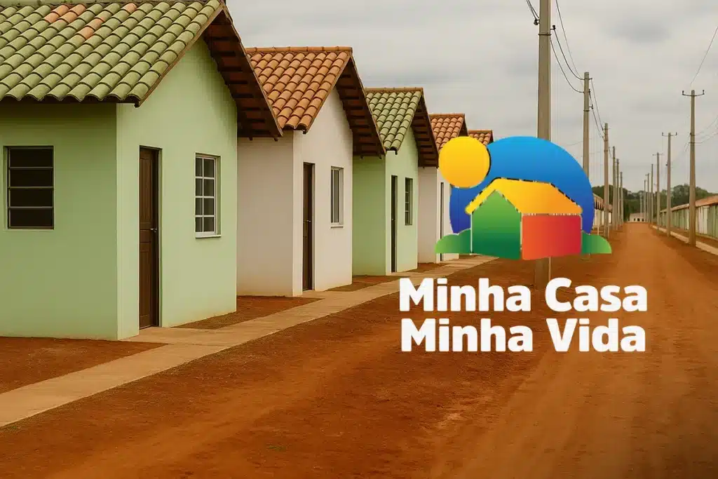 Imagem do programa Minha Casa Minha Vida, com casas simples em bairro popular, ilustrando a alta no teto de R$ 275 mil para imóveis.