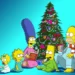 Família Simpson reunida ao redor da árvore de Natal em cena festiva.