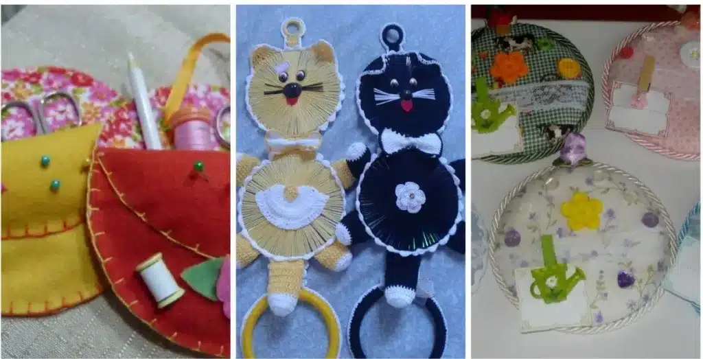 Porta-CDs e acessórios decorados com detalhes funcionais e acabamento criativo.