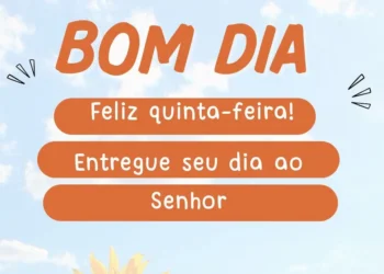 Mensagem de bom dia de quinta-feira com frase de fé e fundo de céu claro.