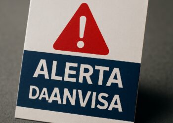 Cartaz com símbolo de alerta e texto 'Alerta da ANVISA'