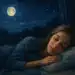 Mulher dormindo tranquilamente à noite com lua cheia ao fundo