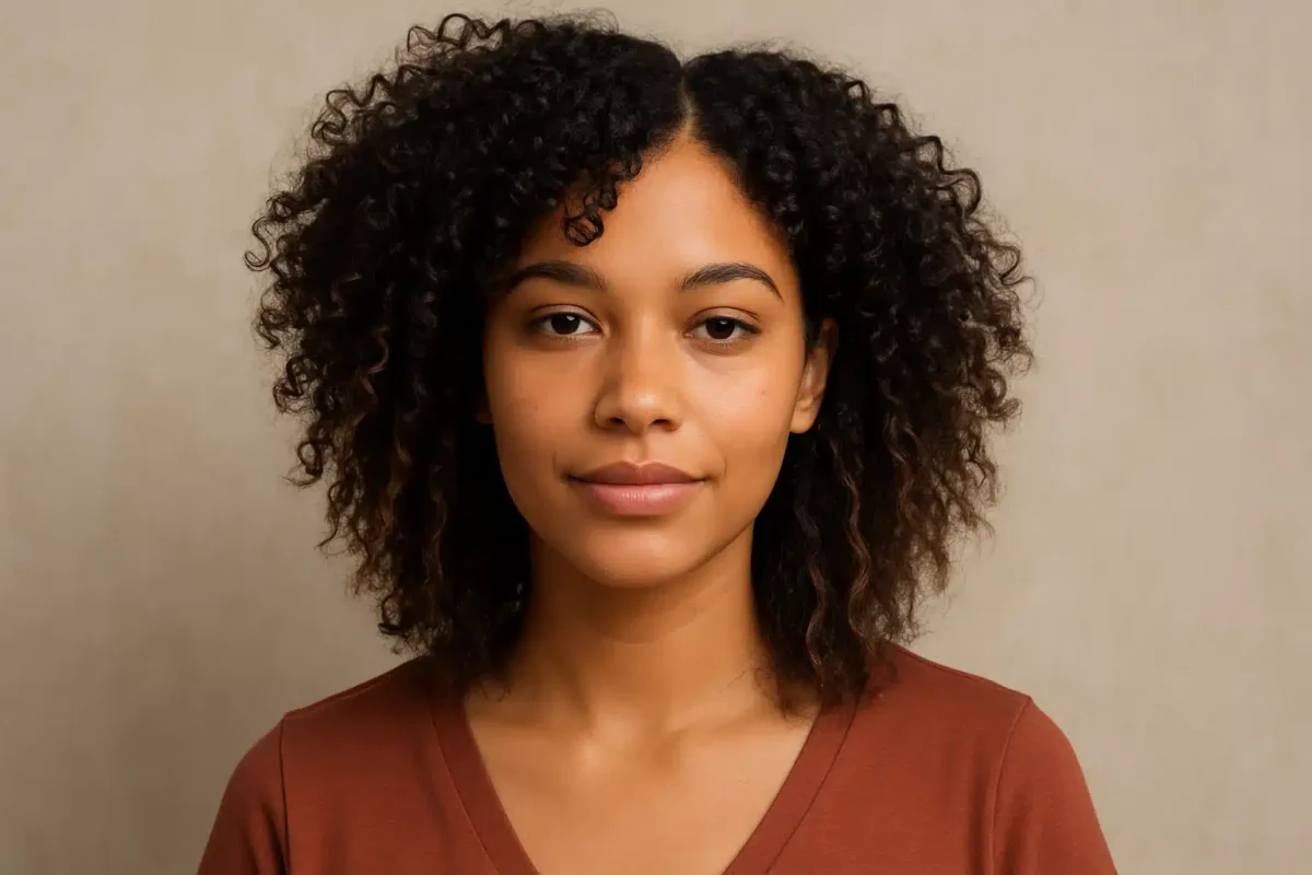 Mulher jovem de cabelos cacheados