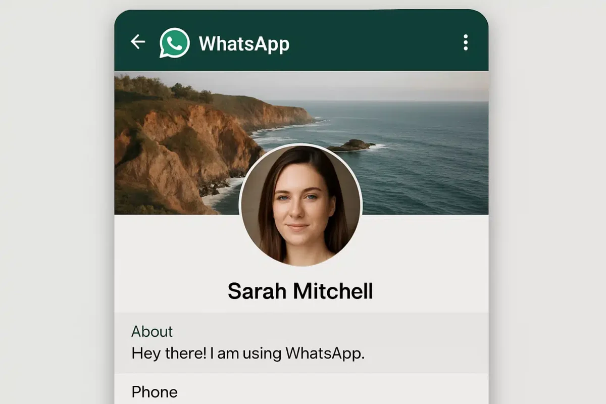 Perfil do WhatsApp com foto de usuário e paisagem