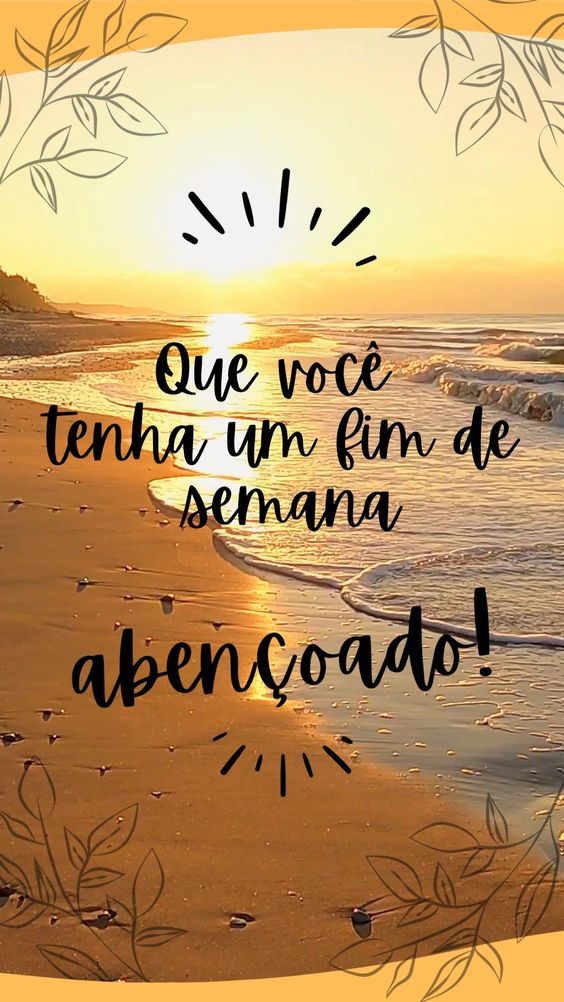 Pôr do sol na praia com mensagem de bom fim de semana abençoado