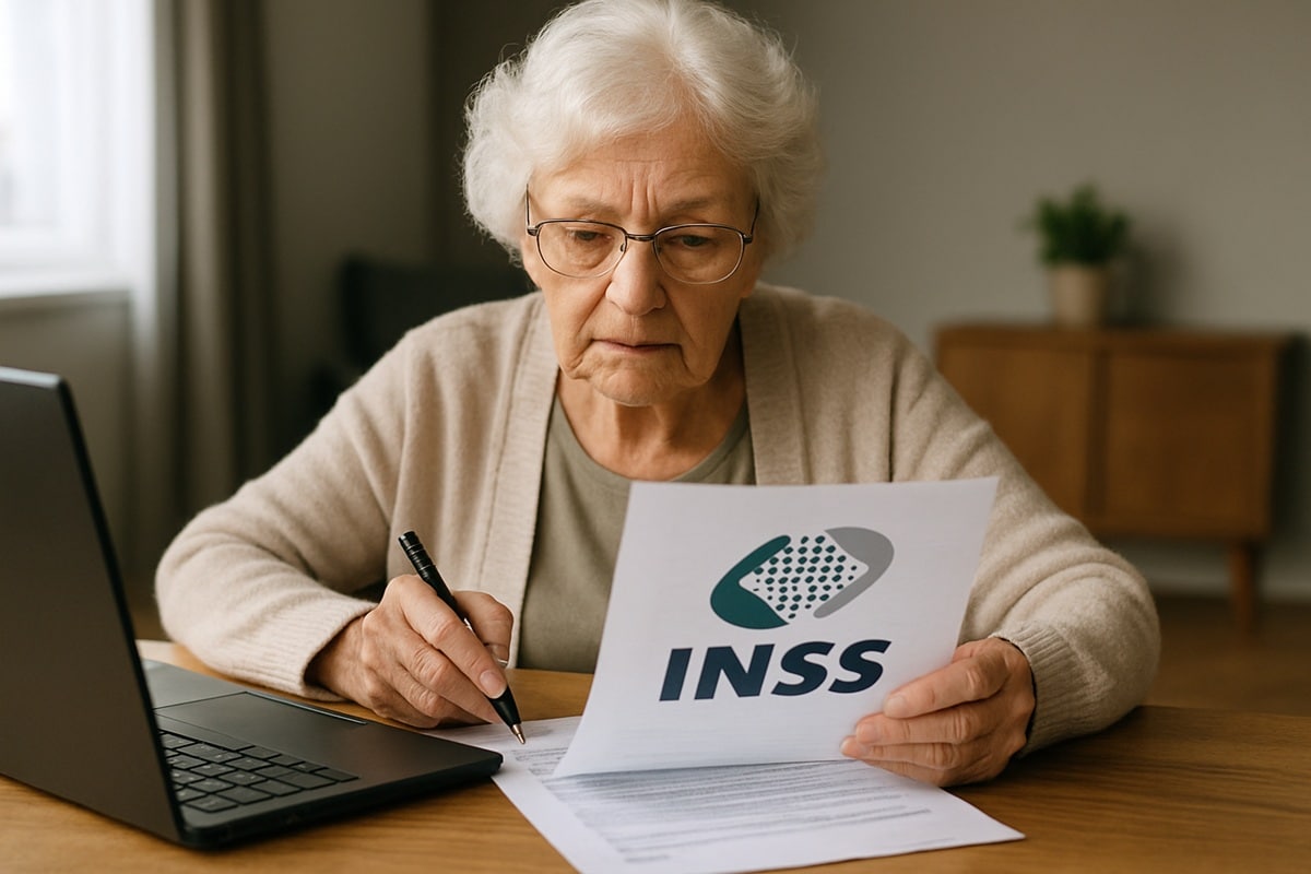 Idosa analisando documento do INSS