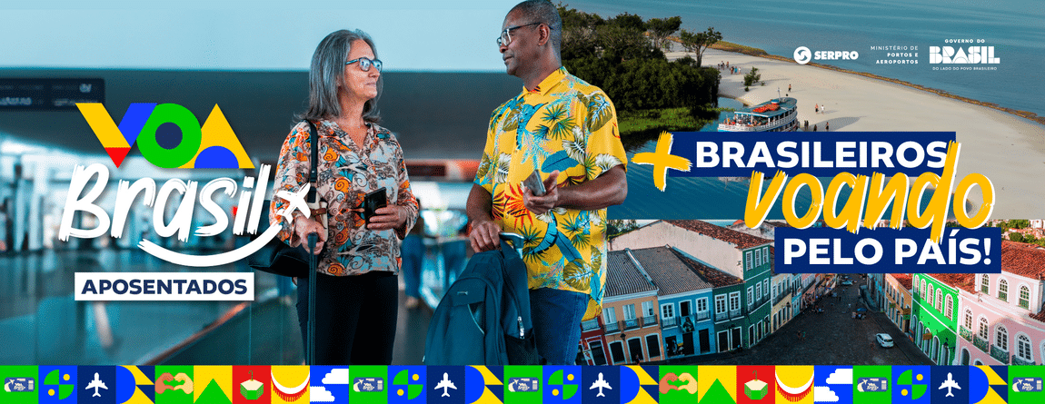 Campanha Voa Brasil mostra casal de aposentados em aeroporto pronto para viajar pelo país