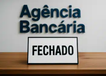 Placa de fechado em agência bancária.