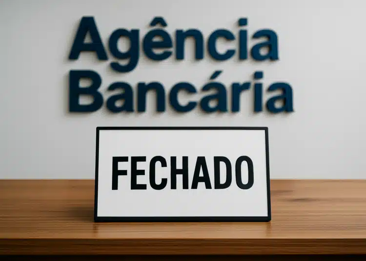 Placa de fechado em agência bancária.