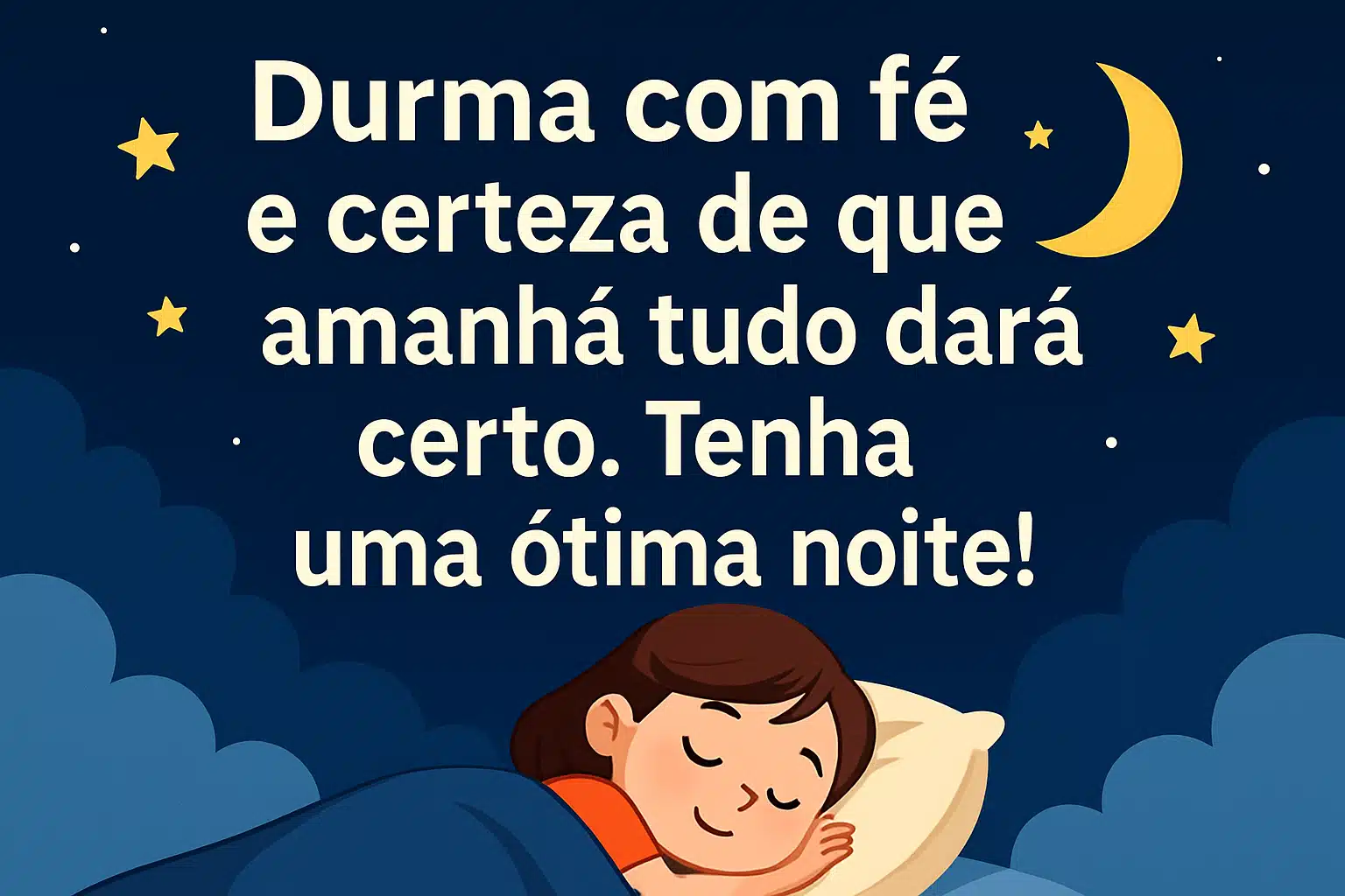 Ilustração de criança dormindo com mensagem de boa noite.