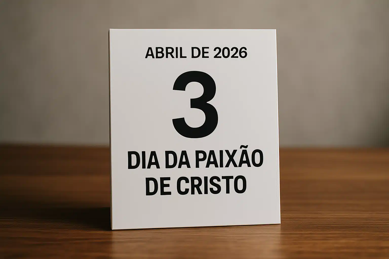 Cartão com data 3 de abril de 2026 e Dia da Paixão de Cristo.