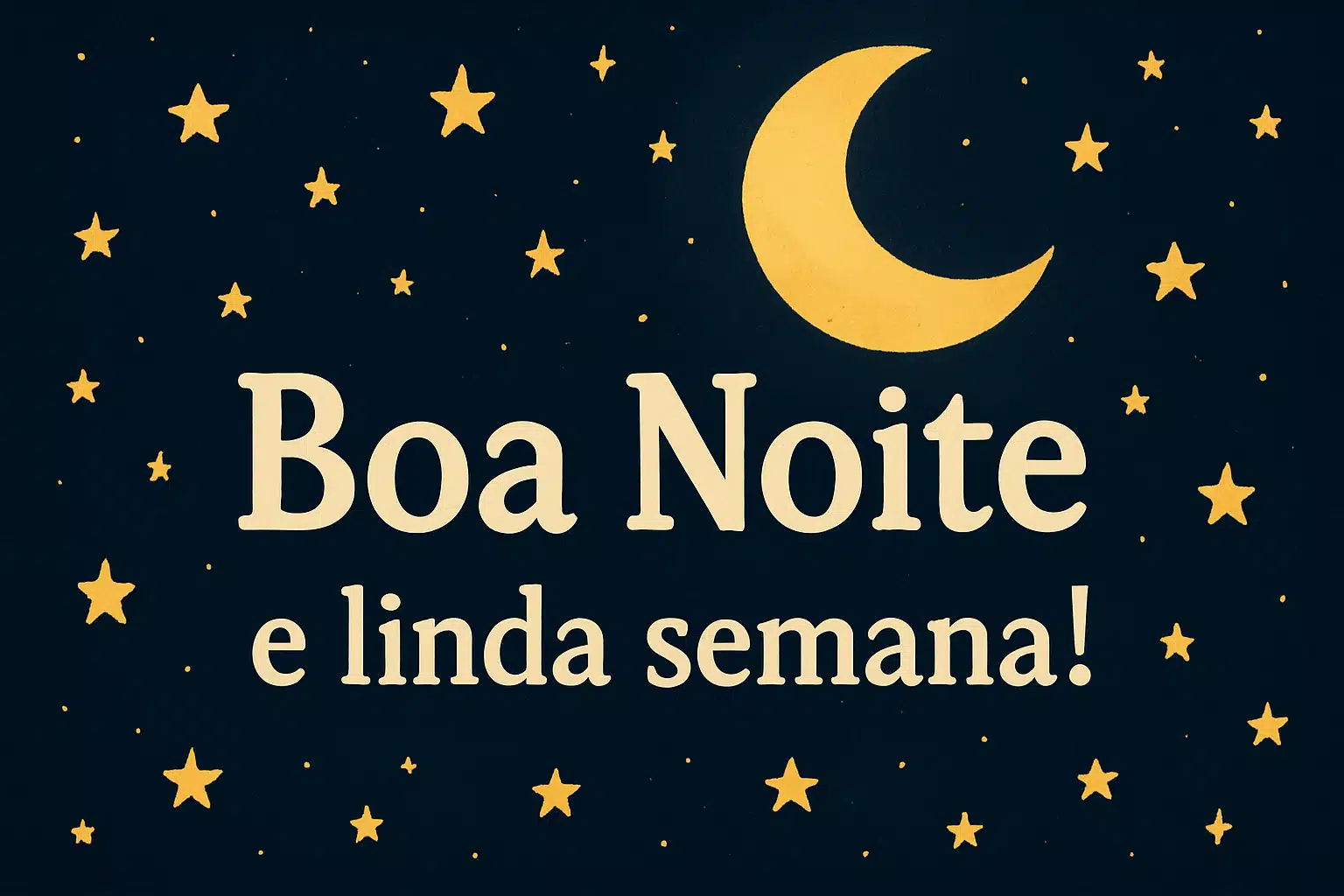 Mensagem de boa noite com estrelas e lua em fundo escuro.