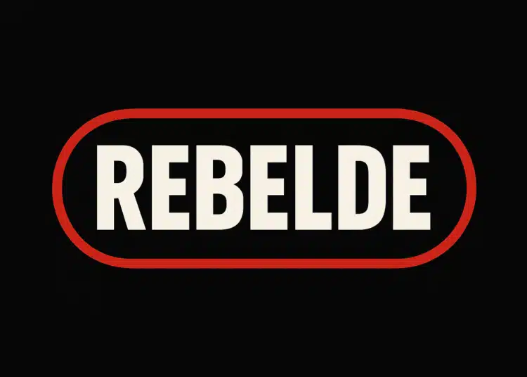 Logo com a palavra 'REBELDE' em destaque.