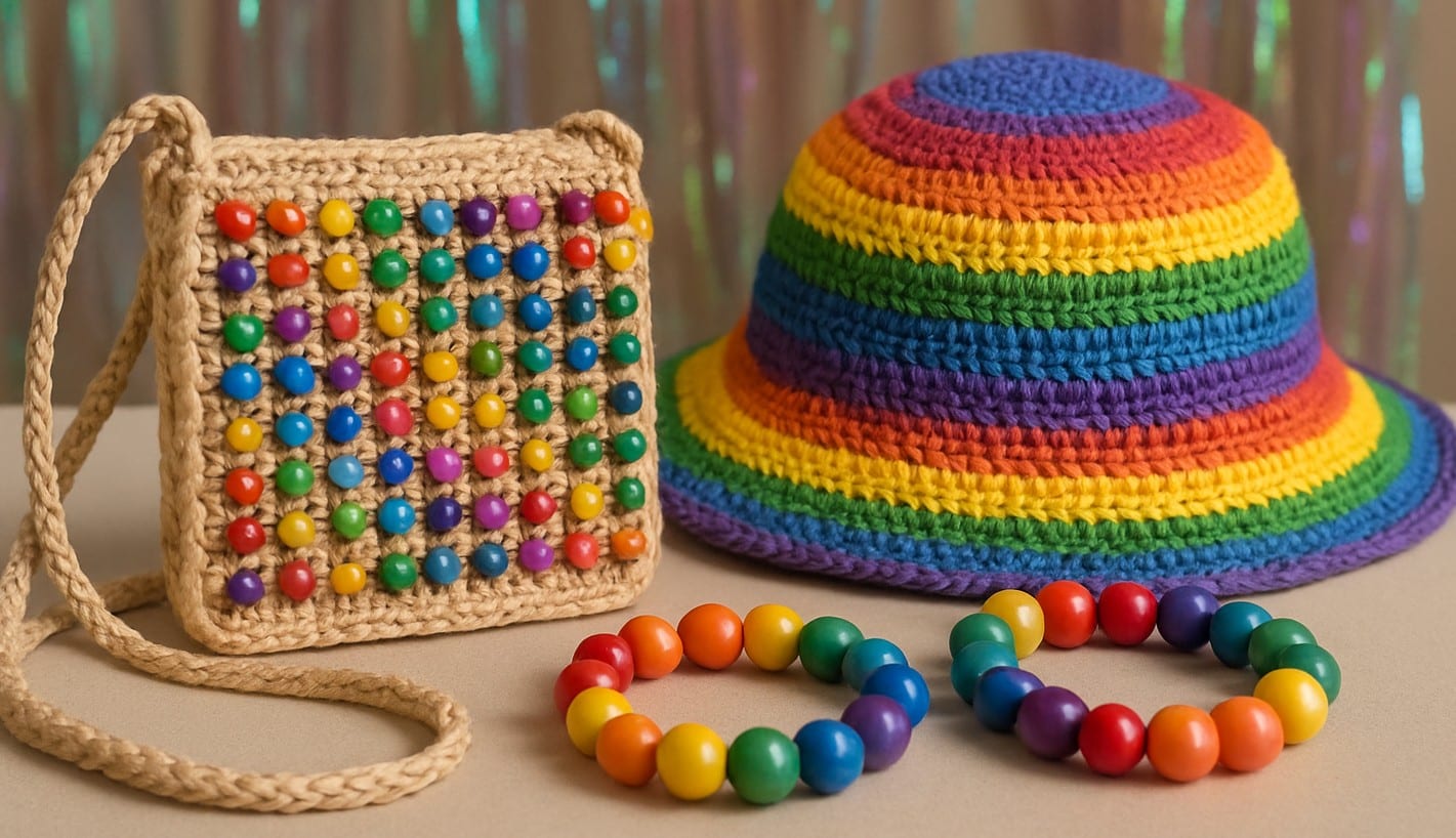 Acessórios coloridos e artesanais.