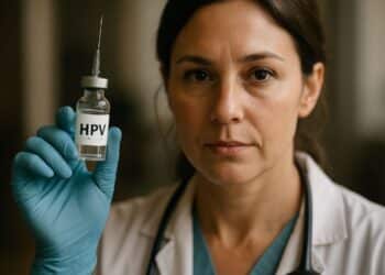 Profissional de saúde segura frasco da vacina contra HPV autorizada pela Anvisa