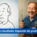 Ilustração de homem triste ao lado de homem sorridente segurando ferramentas, com faixa azul de texto sobreposta