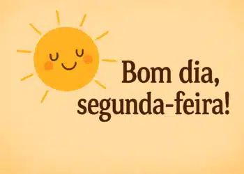 Ilustração de sol sorridente com a frase 'Bom dia, segunda-feira!'