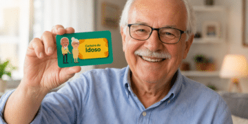 Idoso sorrindo segurando a Carteira do Idoso, documento usado para garantir viagens gratuitas