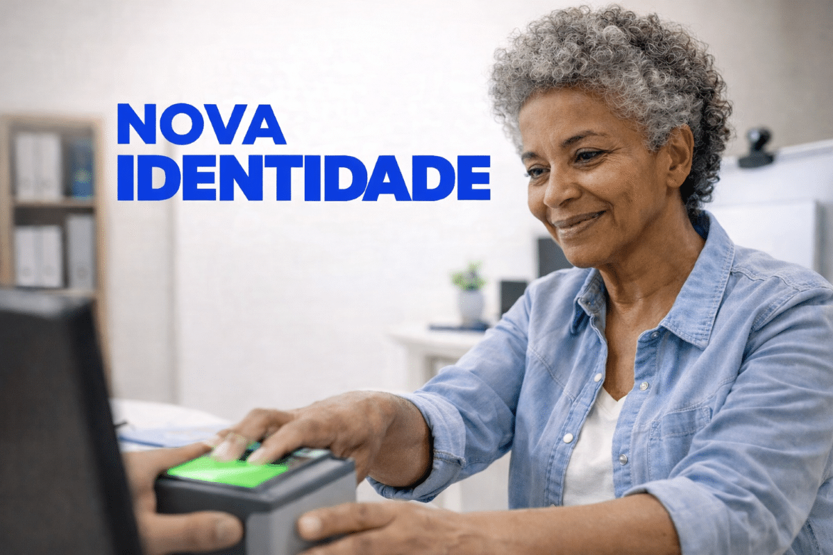 Mulher realizando cadastro biométrico em atendimento