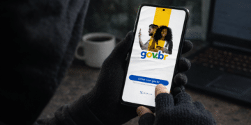 Pessoa acessando conta gov.br pelo celular com foco em segurança digital