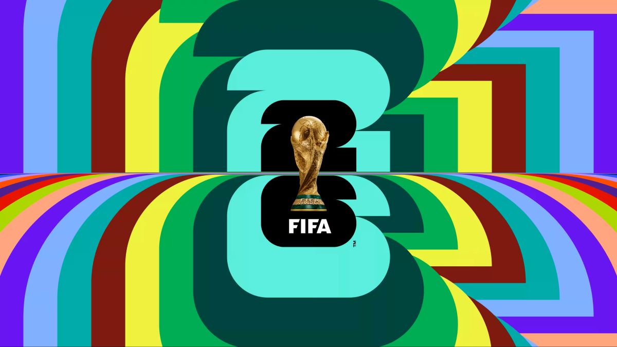 Taça da FIFA World Cup com logo FIFA sobre fundo colorido com o número 26