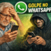 Idoso preocupado olhando celular enquanto golpista usa WhatsApp em esquema de fraude