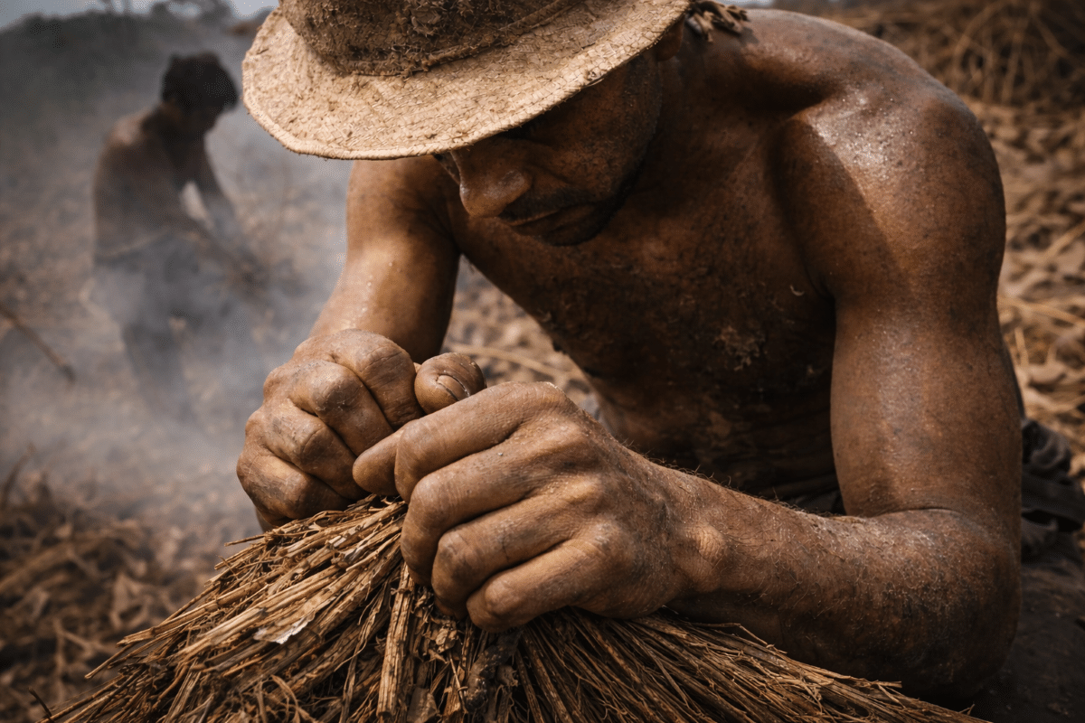 Trabalhador em atividade pesada no campo representando lista suja do trabalho escravo