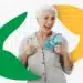 Uma mulher idosa sorridente e piscando, segurando várias notas de 100 reais próximas ao peito e fazendo sinal de positivo com as duas mãos. Ao fundo, elementos gráficos em verde e amarelo.