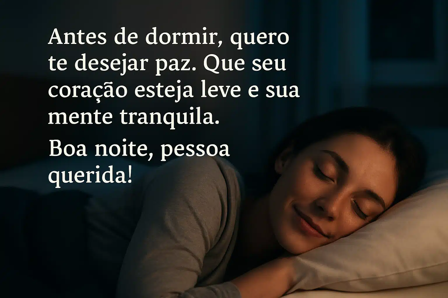 Mensagem carinhosa de boa noite com desejo de paz e tranquilidade