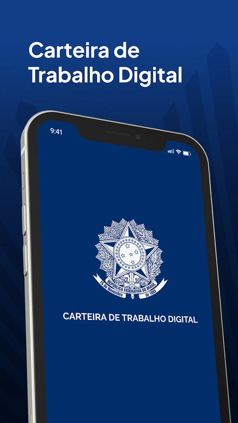 Carteira de Trabalho Digital. Imagem mostra um smartphone aberto no aplicativo Carteira de Trabalho Digital.