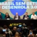 Lula assina a medida provisória do Desenrola 3.0 ao lado de ministros, durante coletiva com o painel "Brasil sem Bets e Desenrola 3.0" ao fundo.
