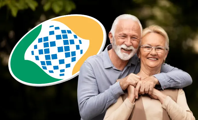 Prova de Vida INSS. Casal de idosos abraçados e logo do INSS ao fundo.
