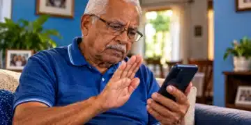 Idoso rejeita propaganda de empréstimo recebida pelo celular, representando nova regra do Banco Central para bloquear ofertas de crédito.