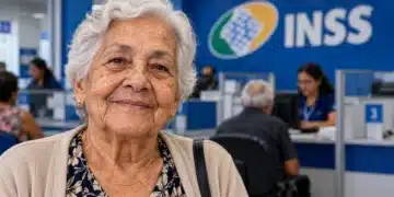 Mulher com mais de 80 anos em agência do INSS, representando a faixa etária dispensada da exigência de biometria.