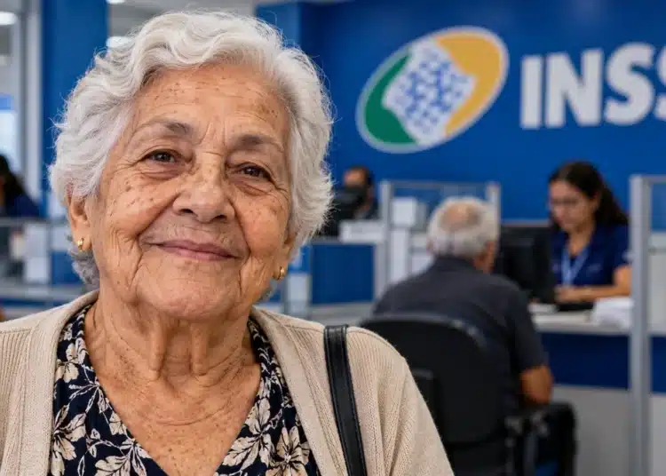 Mulher com mais de 80 anos em agência do INSS, representando a faixa etária dispensada da exigência de biometria.