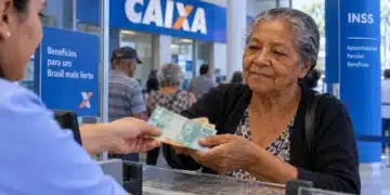 Beneficiária do INSS recebe pagamento em agência bancária, representando os pagamentos referentes a setembro liberados nesta semana.